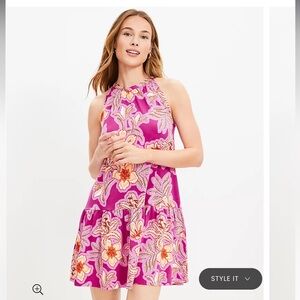 LOFT Mosaic Mini Halter Swing Dress- Magenta Sunset Size L